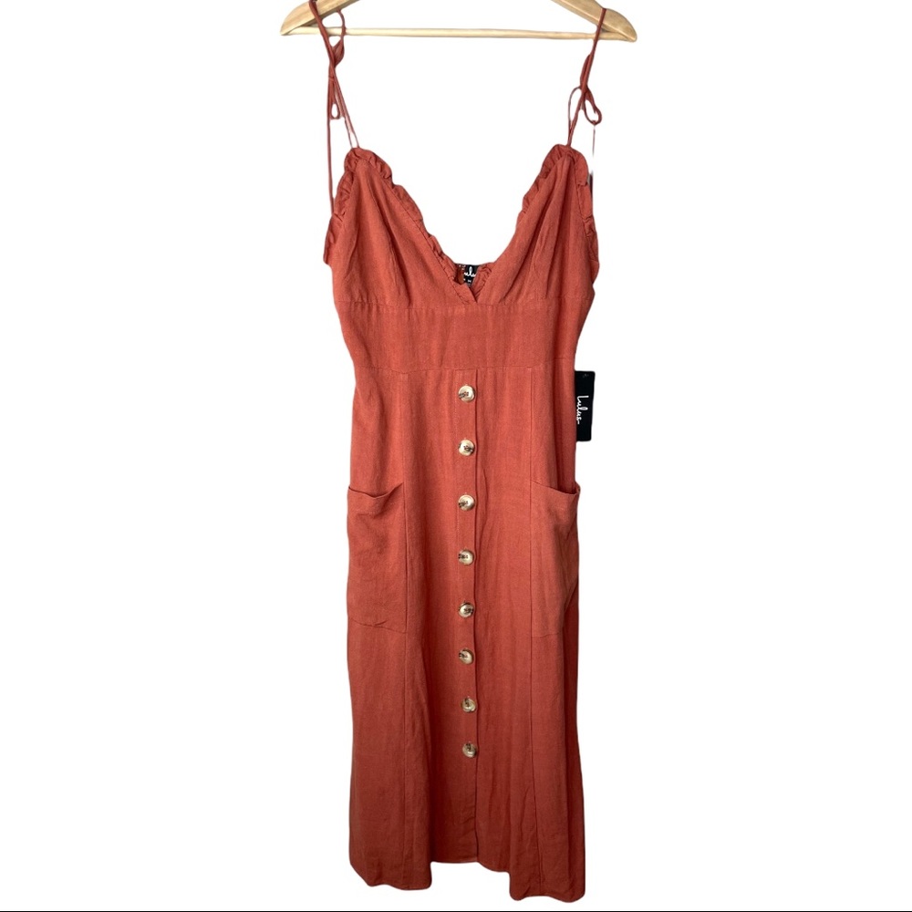 Lulu’s Lisbeth Rust Orange Button Front Dress, M - image 2